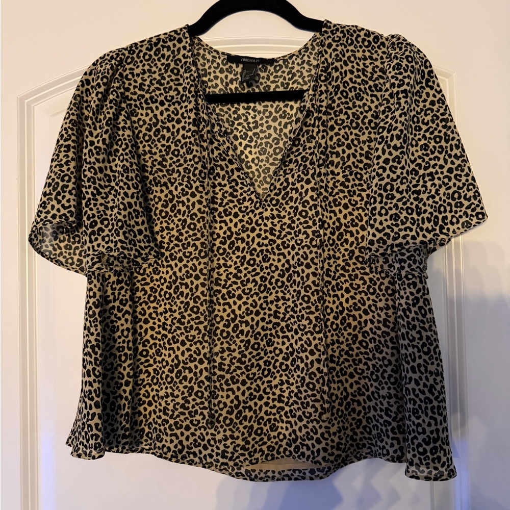 Forever 21 Black and Tan Leopard Print Blouse